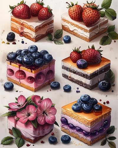 Eiialerm Erwachsene Stickerei Kreuzstich Dessertkuchen 11CT Vorgedruckte Leinwand Kreuzstich Set AnfäNger Stickbilder, für Wandkunst-Heimdekoration 40X50cm von Eiialerm