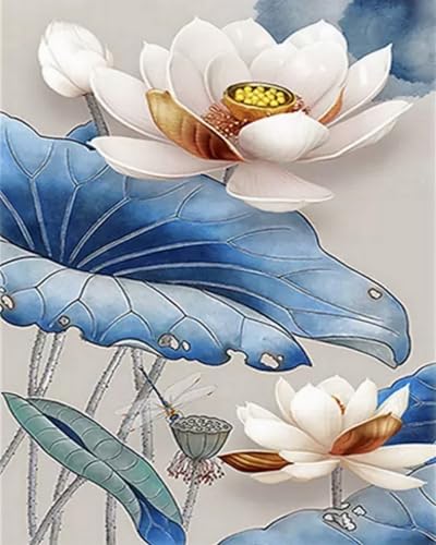 Eiialerm Erwachsene Stickerei Kreuzstich Lotus 11CT Vorgedruckte Leinwand Kreuzstich Set AnfäNger Stickbilder, für Wandkunst-Heimdekoration 40X50cm von Eiialerm