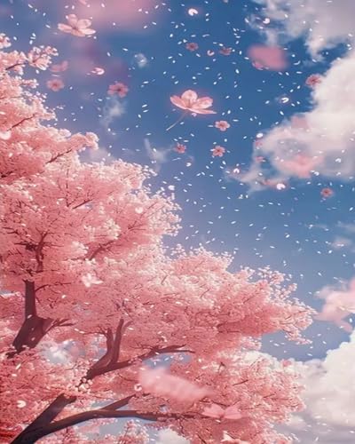 Eiialerm Erwachsene Stickerei Kreuzstich Sakura-Ansicht 11CT Vorgedruckte Leinwand Kreuzstich Set AnfäNger Stickbilder, für Wandkunst-Heimdekoration 40X50cm von Eiialerm