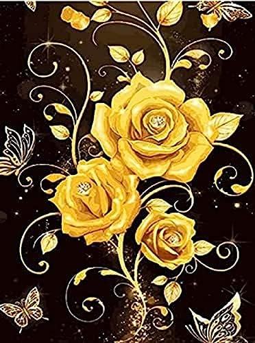 Eiialerm Erwachsene Stickerei Kreuzstich Schmetterling und gelbe Rose 11CT Vorgedruckte Leinwand Kreuzstich Set AnfäNger Stickbilder, für Wandkunst-Heimdekoration 40X50cm von Eiialerm