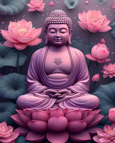 Eiialerm Kreuzstich Stickpackungen Buddha-Statue Lotus DIY Vorgedruckt Kreuzstich Stickbilder 11CT Sticken Set für Erwachsene Anfänger Home Decor 40x50cm von Eiialerm