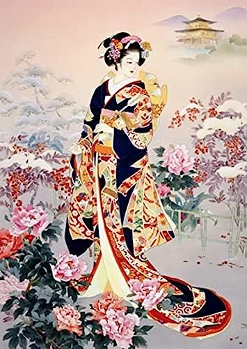 Eiialerm Kreuzstich Stickpackungen Japanische Geisha DIY Vorgedruckt Kreuzstich Stickbilder 11CT Sticken Set für Erwachsene Anfänger Home Decor 40x50cm von Eiialerm