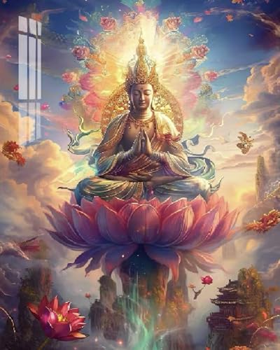 Eiialerm Kreuzstich Stickpackungen Lotus-Buddha-Statue DIY Vorgedruckt Kreuzstich Stickbilder 11CT Sticken Set für Erwachsene Anfänger Home Decor 40x50cm von Eiialerm