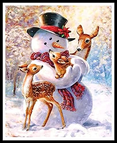 Eiialerm Kreuzstich Stickpackungen Schneemann und Sika-Hirsch DIY Vorgedruckt Kreuzstich Stickbilder 11CT Sticken Set für Erwachsene Anfänger Home Decor 40x50cm von Eiialerm