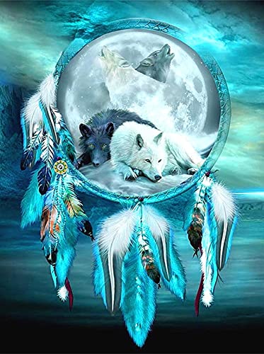 Eiialerm Kreuzstich Stickpackungen Tier Wolf Traumfänger DIY Vorgedruckt Kreuzstich Stickbilder 11CT Sticken Set für Erwachsene Anfänger Home Decor 40x50cm von Eiialerm