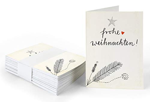 25 Geschenkanhänger frohe Weihnachten! Creme, originelle Mini Weihnachtskarten zum Weihnachtsgeschenke Beschriften, klassisch in weiß rot, edel, A7 Recyclingpapier Klappkarten von Eine der Guten