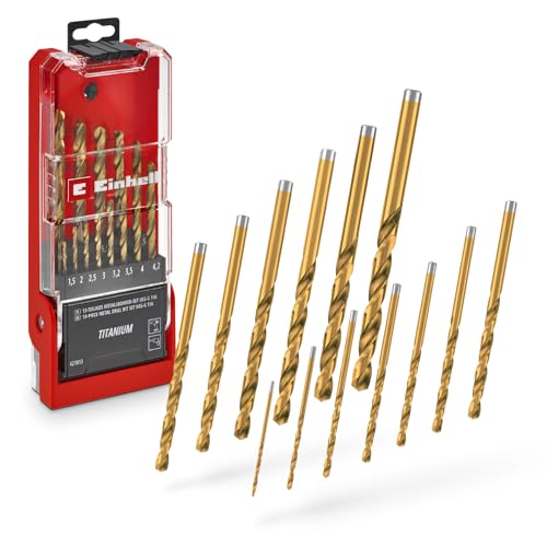 Original Einhell 13-tlg. HSS-G Titan Metallbohrer-Set (im Ganzen geschliffener HSS 4341 Stahl, titanbeschichtet, 135°-Split-Point-Spitze, gefräste Typ N Spirale, Rundschaft) von Einhell Accessories