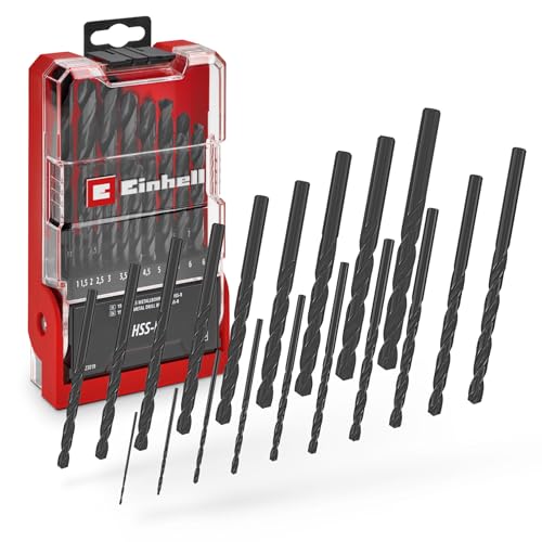 Original Einhell 19-tlg. HSS-R Metallbohrer-Set (HSS 4241 Stahl, schwarz brüniert, 135°-Bohrspitze, rollgewalzte Typ N Spirale, Rundschaft inkl. Aufbewahrungskassette) von Einhell Accessories