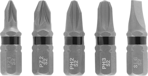 Original Einhell Impact-Bit-Set, 5-tlg., 25 mm, PH/PZ/SL (Torsionszone, S2 Stahl, Zinkphosphatierung, C 6.3 Schaft) von Einhell