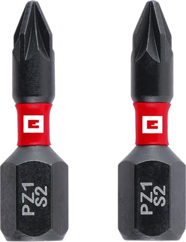 Original Einhell Impact-Bits, 2-tlg., 25 mm, PZ1 (S2-Stahl, Torsionszone, effiziente Kraftübertragung, roter Farbring, C 6.3 Schaft) von Einhell Accessories