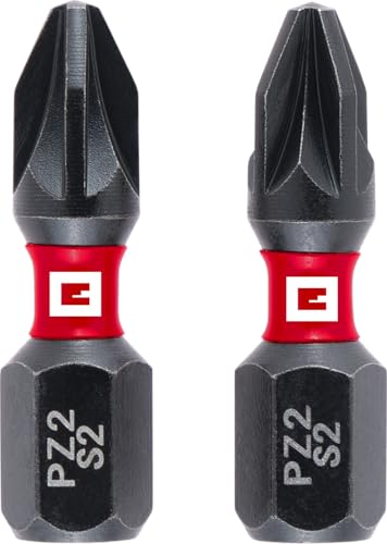 Original Einhell Impact-Bits, 2-tlg., 25 mm, PZ2 (S2-Stahl, Torsionszone, effiziente Kraftübertragung, roter Farbring, C 6.3 Schaft) von Einhell Accessories