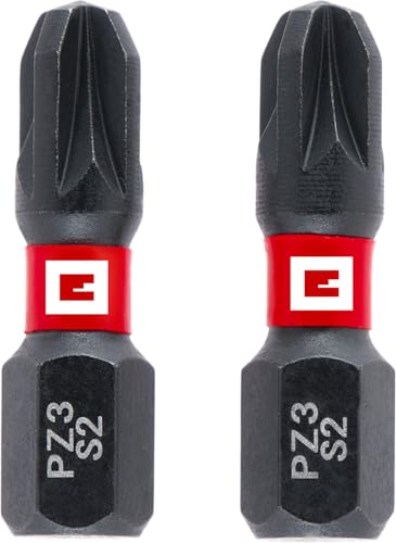 Original Einhell Impact-Bits, 2-tlg., 25 mm, PZ3 (S2-Stahl, Torsionszone, effiziente Kraftübertragung, roter Farbring, C 6.3 Schaft) von Einhell Accessories