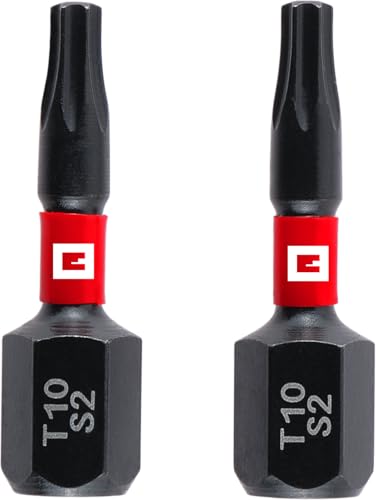 Original Einhell Impact-Bits, 2-tlg., 25 mm, T10 (S2-Stahl, Torsionszone, effiziente Kraftübertragung, roter Farbring, C 6.3 Schaft) von Einhell