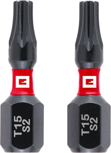 Original Einhell Impact-Bits, 2-tlg., 25 mm, T15 (S2-Stahl, Torsionszone, effiziente Kraftübertragung, roter Farbring, C 6.3 Schaft) von Einhell