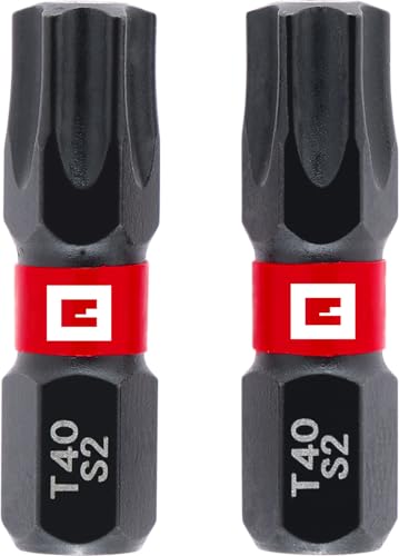 Original Einhell Impact-Bits, 2-tlg., 25 mm, T40 (S2-Stahl, Torsionszone, effiziente Kraftübertragung, roter Farbring, C 6.3 Schaft) von Einhell Accessories