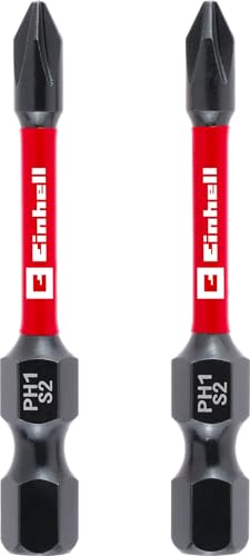 Original Einhell Impact-Bits, 2-tlg., 50 mm, PH1 (S2-Stahl, Torsionszone, effiziente Kraftübertragung, roter Farbring, C 6.3 Schaft) von Einhell