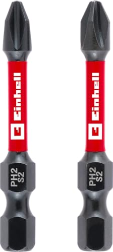 Original Einhell Impact-Bits, 2-tlg., 50 mm, PH2 (S2-Stahl, Torsionszone, effiziente Kraftübertragung, roter Farbring, C 6.3 Schaft) von Einhell Accessories