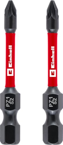 Original Einhell Impact-Bits, 2-tlg., 50 mm, PZ1 (S2-Stahl, Torsionszone, effiziente Kraftübertragung, roter Farbring, C 6.3 Schaft) von Einhell