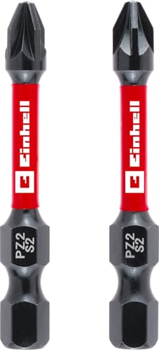 Original Einhell Impact-Bits, 2-tlg., 50 mm, PZ2 (S2-Stahl, Torsionszone, effiziente Kraftübertragung, roter Farbring, C 6.3 Schaft) von Einhell