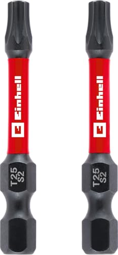 Original Einhell Impact-Bits, 2-tlg., 50 mm, T25 (S2-Stahl, Torsionszone, effiziente Kraftübertragung, roter Farbring, C 6.3 Schaft) von Einhell