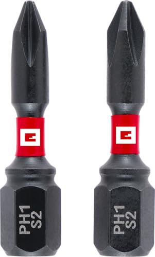 Original Einhell Impact-Bits mit Doppel-Torsion, 2-tlg., 30 mm, PH1 (S2-Stahl, hohe Langlebigkeit, doppelter Torsionseffekt, roter Farbring, C 6.3 Schaft) von Einhell