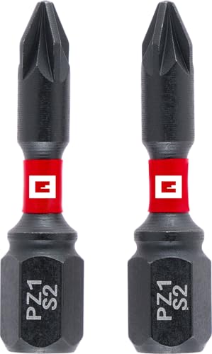 Original Einhell Impact-Bits mit Doppel-Torsion, 2-tlg., 30 mm, PZ1 (S2-Stahl, hohe Langlebigkeit, doppelter Torsionseffekt, roter Farbring, C 6.3 Schaft) von Einhell