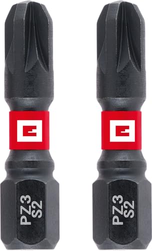 Original Einhell Impact-Bits mit Doppel-Torsion, 2-tlg., 30 mm, PZ3 (S2-Stahl, hohe Langlebigkeit, doppelter Torsionseffekt, roter Farbring, C 6.3 Schaft) von Einhell