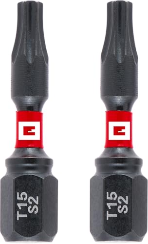 Original Einhell Impact-Bits mit Doppel-Torsion, 2-tlg., 30 mm, T15 (S2-Stahl, hohe Langlebigkeit, doppelter Torsionseffekt, roter Farbring, C 6.3 Schaft) von Einhell