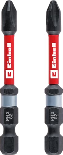 Original Einhell Impact-Bits mit Doppel-Torsion, 2-tlg., 60 mm, PH2 (S2-Stahl, hohe Langlebigkeit, doppelter Torsionseffekt, roter Farbring, E 6.3 Schaft) von Einhell