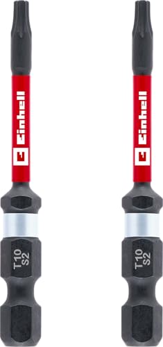 Original Einhell Impact-Bits mit Doppel-Torsion, 2-tlg., 60 mm, T10 (S2-Stahl, hohe Langlebigkeit, doppelter Torsionseffekt, roter Farbring, E 6.3 Schaft) von Einhell