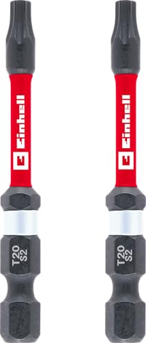 Original Einhell Impact-Bits mit Doppel-Torsion, 2-tlg., 60 mm, T20 (S2-Stahl, hohe Langlebigkeit, doppelter Torsionseffekt, roter Farbring, E 6.3 Schaft) von Einhell