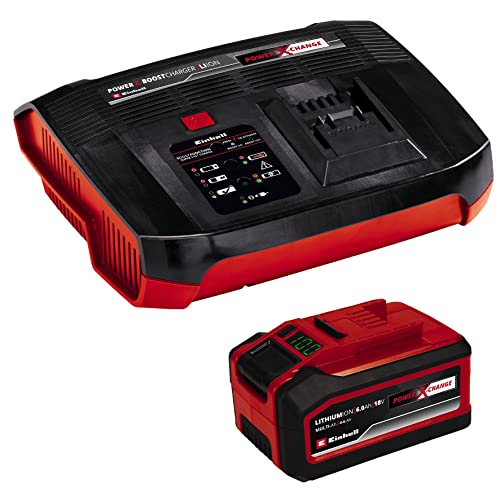 Original Einhell Starter Kit 4-6 Ah Akku und Boostcharger Power X-Change (Li-Ion, 18 V, 60 min Ladezeit, passend für alle Power X-Change Geräte) von Einhell