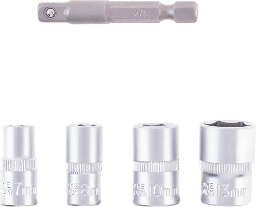 Original Einhell Steckschlüssel-Set mit Adapter, 5-tlg., 7-13 mm (Innensechskant, Chrom Vanadium, E 6.3 Schaft) von Einhell Accessories