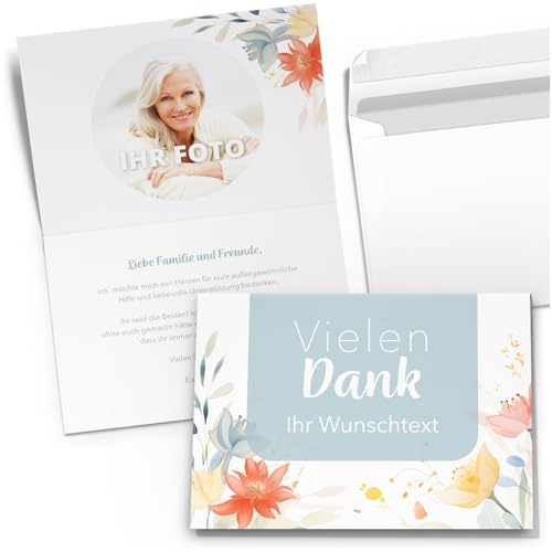 10 Dankeskarten Klappkarten Set A6 - PERSONALISIERTE Danksagungskarten Danke Hochzeit Geburtstag Taufe Konfirmation Kommunion Jugendweihe Umschlag 01 von Einladungskarten Manufaktur Hamburg