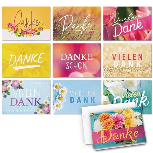 10 Dankeskarten Mix Danke Karte Set - Blumen Fotos 2 - Klappkarten mit Briefumschlägen Dankeschön Danke sagen von Einladungskarten Manufaktur Hamburg