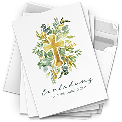 10 Einladungskarten Konfirmation - Motiv Modern Kreuz edel - moderne Klappkarten mit Umschlägen - Einladungen zu Konfirmationsfeier Einladung Karten von Einladungskarten Manufaktur Hamburg