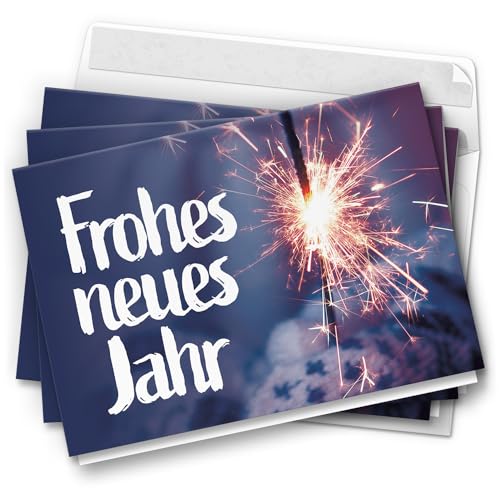 10 Neujahrskarten Grußkarten 2025 Neujahr Silvester - Klappkarten mit Umschlägen - Neujahrsgrüße Frohes neues Jahr von Einladungskarten Manufaktur Hamburg