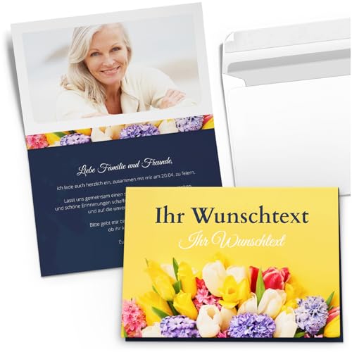 10 PERSONALISIERTE Einladungskarten für Geburtstag Hochzeit Kommunion Konfirmation Jugendweihe Einladung Karten mit eigenem Text und Foto 08 Blumen von Einladungskarten Manufaktur Hamburg