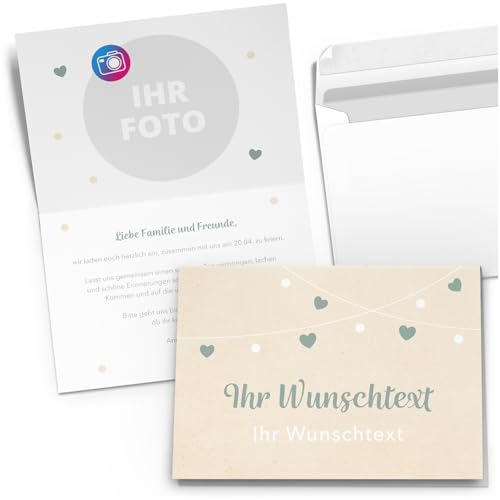 10 PERSONALISIERTE Einladungskarten für Geburtstag Hochzeit Kommunion Konfirmation Jugendweihe Einladung Karten mit eigenem Text und Foto 10 Herzen von Einladungskarten Manufaktur Hamburg