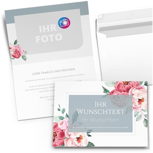 10 PERSONALISIERTE Einladungskarten für Geburtstag Hochzeit Kommunion Konfirmation Jugendweihe Einladung Karten mit eigenem Text und Foto 14 Rosen von Einladungskarten Manufaktur Hamburg