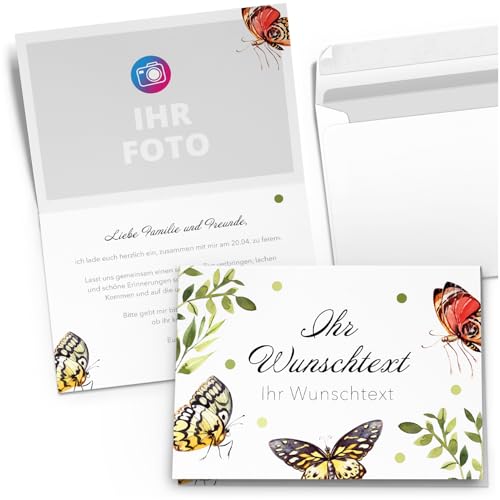 10 PERSONALISIERTE Einladungskarten für Geburtstag Hochzeit Kommunion Konfirmation Jugendweihe Einladung Karten mit eigenem Text und Foto 15 Schmetterlinge von Einladungskarten Manufaktur Hamburg