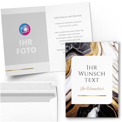 10 PERSONALISIERTE Einladungskarten für Geburtstag Hochzeit Kommunion Konfirmation Jugendweihe Einladung Karten mit eigenem Text und Foto Modern Marmor von Einladungskarten Manufaktur Hamburg