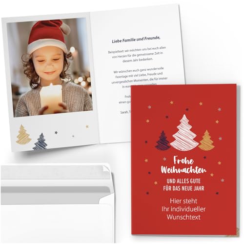 10 Personalisierte Weihnachtskarten mit Ihrem Text und Foto - Frohe Weihnachten rot - individueller Weihnachtsgruß Grußkarte Weihnachten Klappkarten mit Umschlägen von Einladungskarten Manufaktur Hamburg