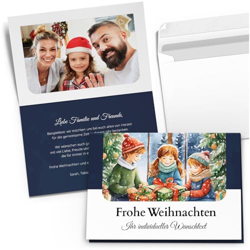 10 Personalisierte Weihnachtskarten mit Ihrem Text und Foto - Kinderfreude - individueller Weihnachtsgruß Grußkarte Weihnachten Klappkarten mit Umschlägen von Einladungskarten Manufaktur Hamburg