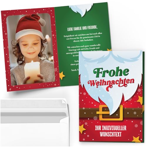 10 Personalisierte Weihnachtskarten mit Ihrem Text und Foto - Weihnachtsmann Bart - individueller Weihnachtsgruß Grußkarte Weihnachten Klappkarten mit Umschlägen von Einladungskarten Manufaktur Hamburg