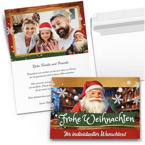 10 Personalisierte Weihnachtskarten mit Ihrem Text und Foto - Weihnachtsmann - individueller Weihnachtsgruß Grußkarte Weihnachten Klappkarten mit Umschlägen von Einladungskarten Manufaktur Hamburg