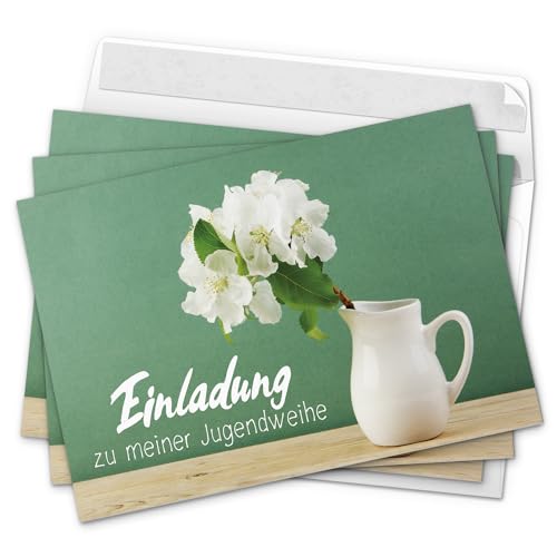 10 x Einladungskarten zur Jugendweihe mit Umschlag/Blume weiss für Mädchen und Jungen/Jugendweihekarten/Einladungen zur Feier von Einladungskarten Manufaktur Hamburg