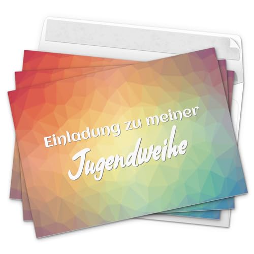 10 x Einladungskarten zur Jugendweihe mit Umschlag/Regenbogen bunt Mosaik Motiv Jungen und Mädchen/Jugendweihekarten/Einladungen zur Feier von Einladungskarten Manufaktur Hamburg