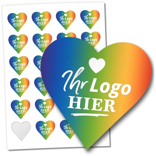 120 Logo Aufkleber Herz-Form PERSONALISIERT mit Foto oder Firmenlogo selbst gestaltet für Firma Unternehmen Selbstständig Band Firmenlogo Eigentum ca. 4cm von Einladungskarten Manufaktur Hamburg