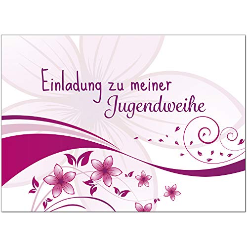 10 x Einladungskarten zur Jugendweihe mit Umschlag/Rosa Blumenmuster für Mädchen/Jugendweihekarten/Einladungen zur Feier von Einladungskarten Manufaktur Hamburg